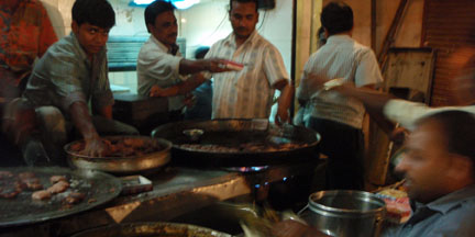 Kababs are fried on large 'tavas' at this Aminabad restaurant (Lucknow).